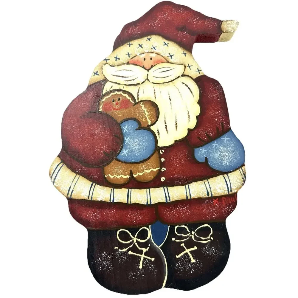 Hand Painted Wooden Santa Jar Lid Topper by K. Paul – 11”– Fits 3.125” Jar